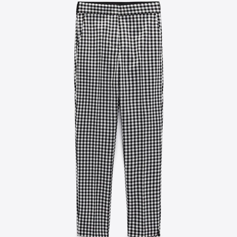 Zara Women's Black and White Checkered Trousers